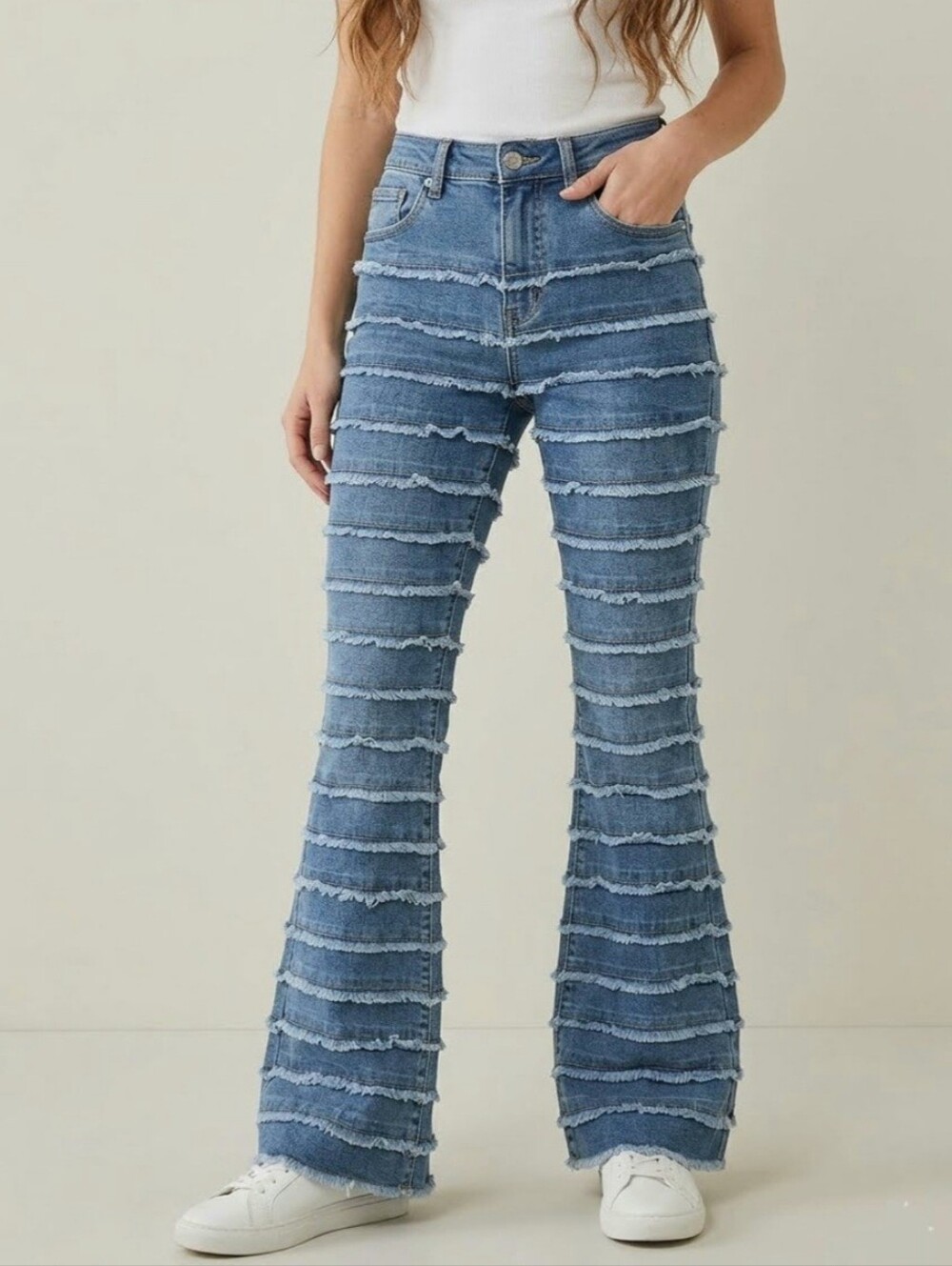 Vince Blue NY High-Rise Frayed Layered Boot Cut Jeans - Light Wash Size 1 (25)